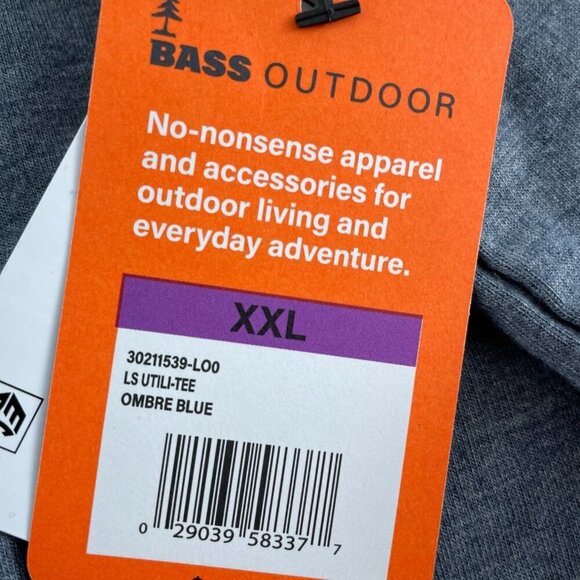 Bass Outdoor Ombre Blue Long Sleeve Utility Tee XXL NWT 0079 - Picture 3 of 10